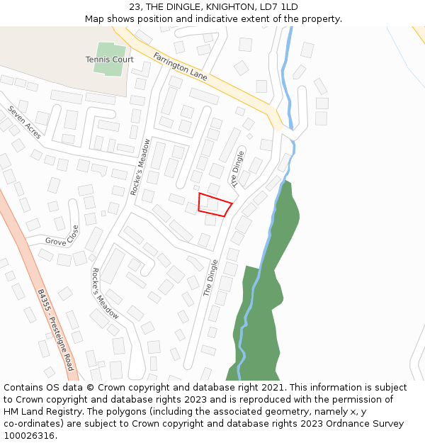 23, THE DINGLE, KNIGHTON, LD7 1LD: Location map and indicative extent of plot