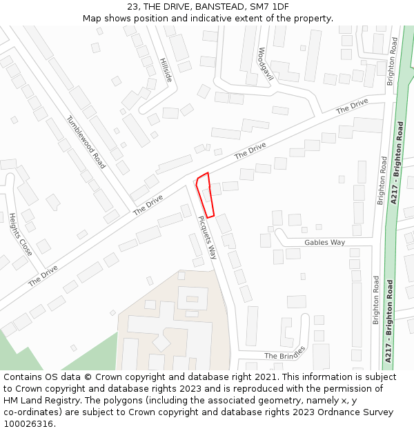 23, THE DRIVE, BANSTEAD, SM7 1DF: Location map and indicative extent of plot