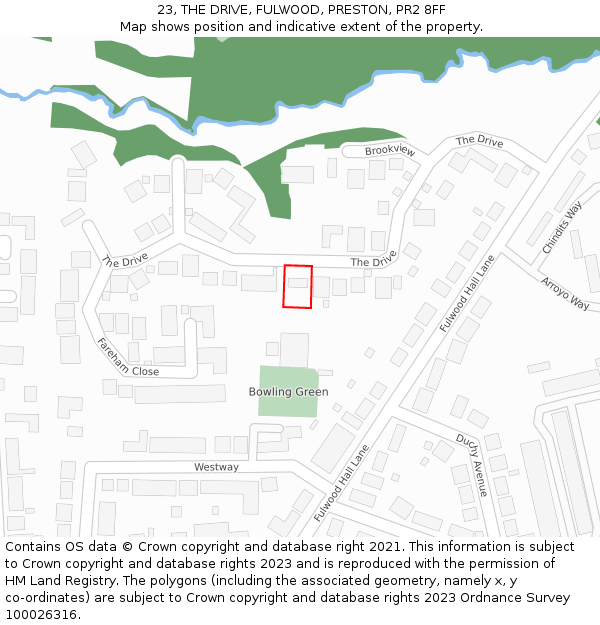 23, THE DRIVE, FULWOOD, PRESTON, PR2 8FF: Location map and indicative extent of plot