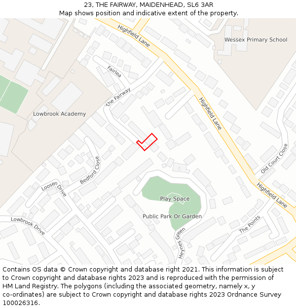 23, THE FAIRWAY, MAIDENHEAD, SL6 3AR: Location map and indicative extent of plot