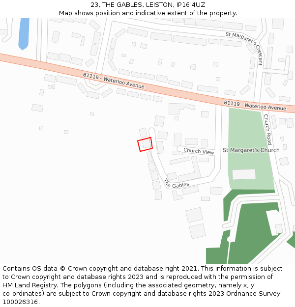 23, THE GABLES, LEISTON, IP16 4UZ: Location map and indicative extent of plot