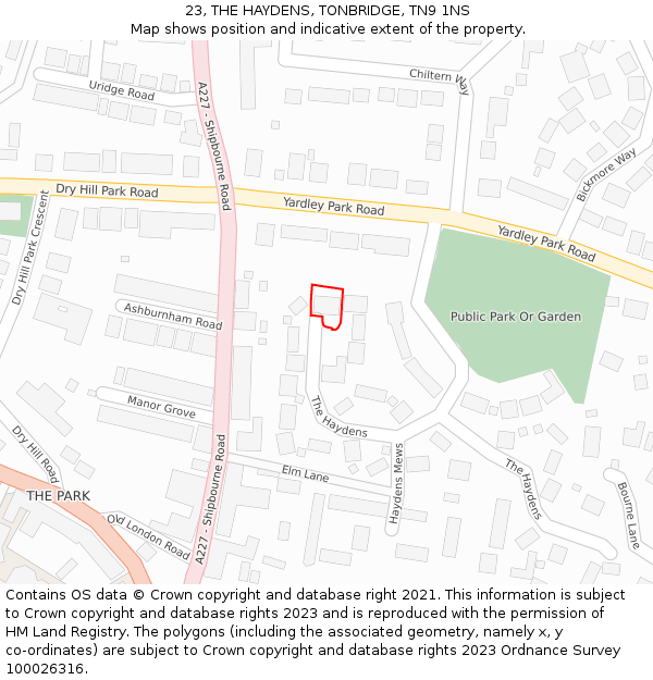 23, THE HAYDENS, TONBRIDGE, TN9 1NS: Location map and indicative extent of plot