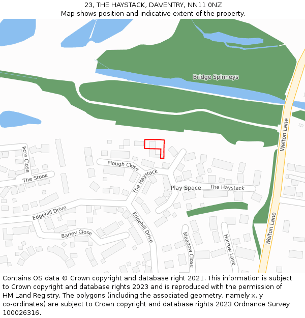 23, THE HAYSTACK, DAVENTRY, NN11 0NZ: Location map and indicative extent of plot