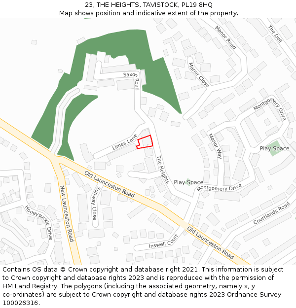 23, THE HEIGHTS, TAVISTOCK, PL19 8HQ: Location map and indicative extent of plot