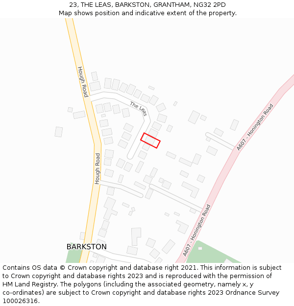23, THE LEAS, BARKSTON, GRANTHAM, NG32 2PD: Location map and indicative extent of plot