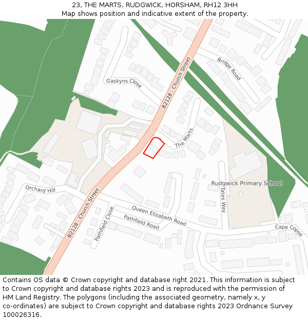 23, THE MARTS, RUDGWICK, HORSHAM, RH12 3HH: Location map and indicative extent of plot