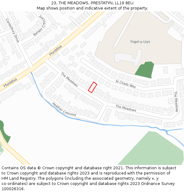 23, THE MEADOWS, PRESTATYN, LL19 8EU: Location map and indicative extent of plot