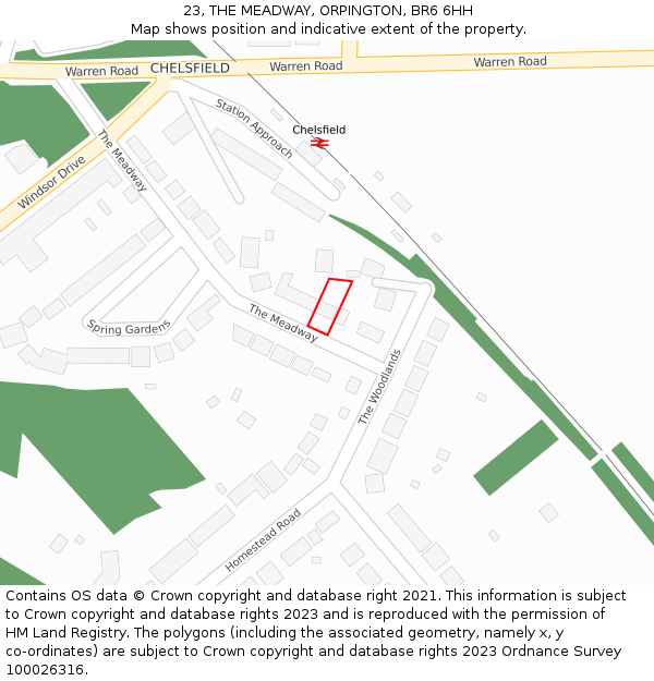 23, THE MEADWAY, ORPINGTON, BR6 6HH: Location map and indicative extent of plot