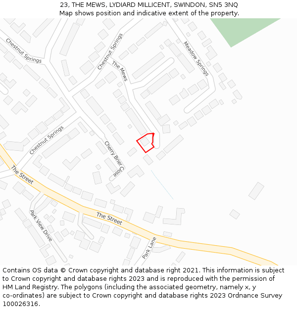 23, THE MEWS, LYDIARD MILLICENT, SWINDON, SN5 3NQ: Location map and indicative extent of plot