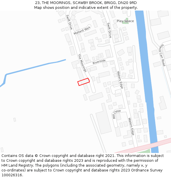 23, THE MOORINGS, SCAWBY BROOK, BRIGG, DN20 9RD: Location map and indicative extent of plot