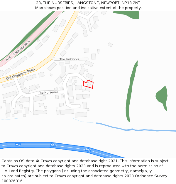 23, THE NURSERIES, LANGSTONE, NEWPORT, NP18 2NT: Location map and indicative extent of plot