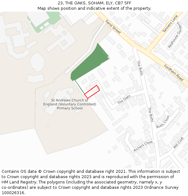 23, THE OAKS, SOHAM, ELY, CB7 5FF: Location map and indicative extent of plot