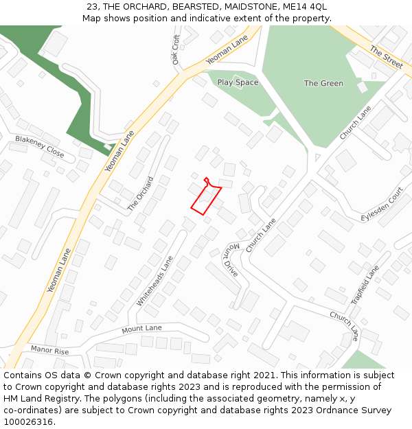 23, THE ORCHARD, BEARSTED, MAIDSTONE, ME14 4QL: Location map and indicative extent of plot
