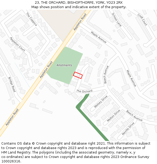 23, THE ORCHARD, BISHOPTHORPE, YORK, YO23 2RX: Location map and indicative extent of plot