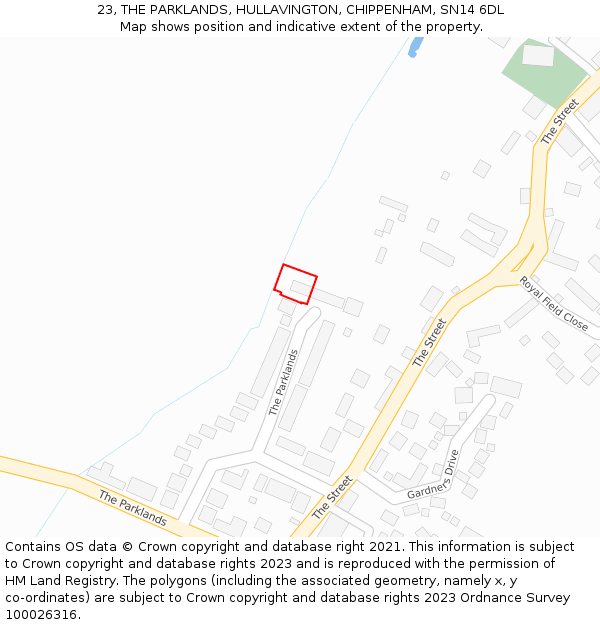 23, THE PARKLANDS, HULLAVINGTON, CHIPPENHAM, SN14 6DL: Location map and indicative extent of plot