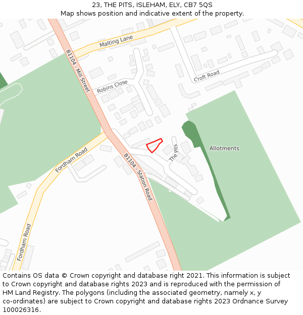 23, THE PITS, ISLEHAM, ELY, CB7 5QS: Location map and indicative extent of plot