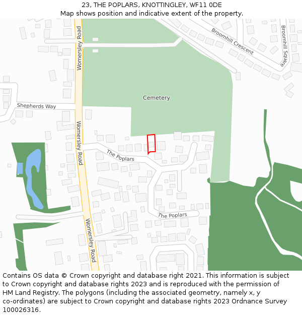 23, THE POPLARS, KNOTTINGLEY, WF11 0DE: Location map and indicative extent of plot