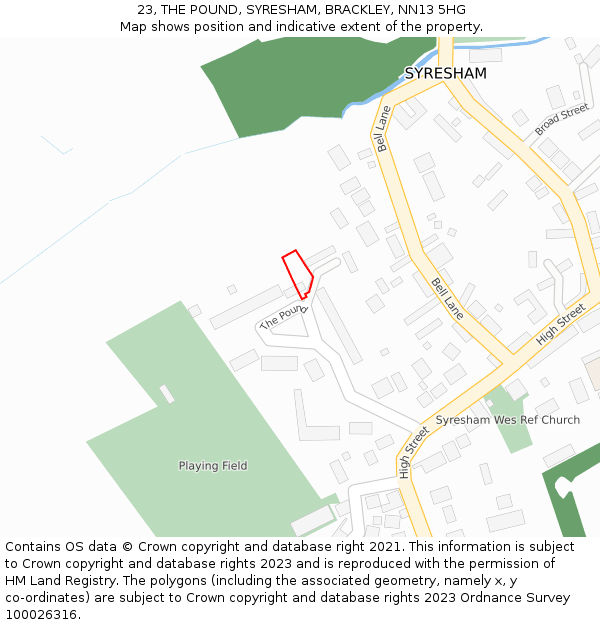 23, THE POUND, SYRESHAM, BRACKLEY, NN13 5HG: Location map and indicative extent of plot