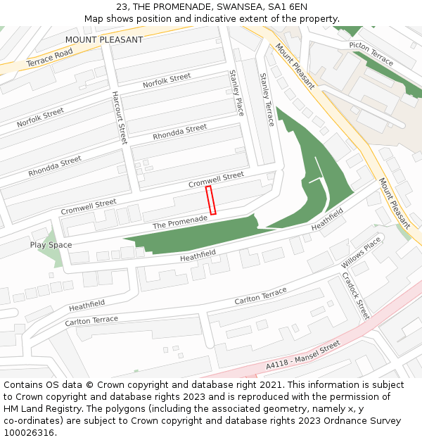 23, THE PROMENADE, SWANSEA, SA1 6EN: Location map and indicative extent of plot