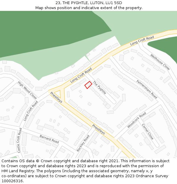 23, THE PYGHTLE, LUTON, LU1 5SD: Location map and indicative extent of plot