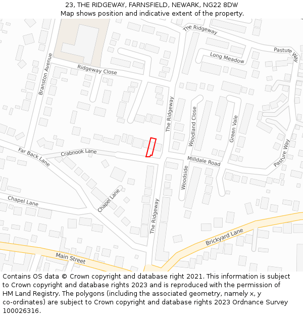23, THE RIDGEWAY, FARNSFIELD, NEWARK, NG22 8DW: Location map and indicative extent of plot