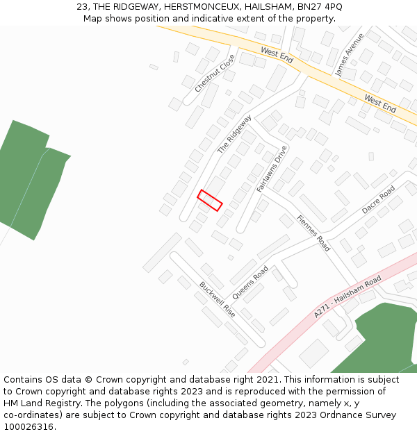 23, THE RIDGEWAY, HERSTMONCEUX, HAILSHAM, BN27 4PQ: Location map and indicative extent of plot