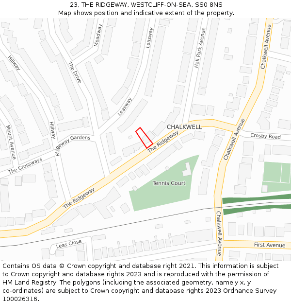 23, THE RIDGEWAY, WESTCLIFF-ON-SEA, SS0 8NS: Location map and indicative extent of plot