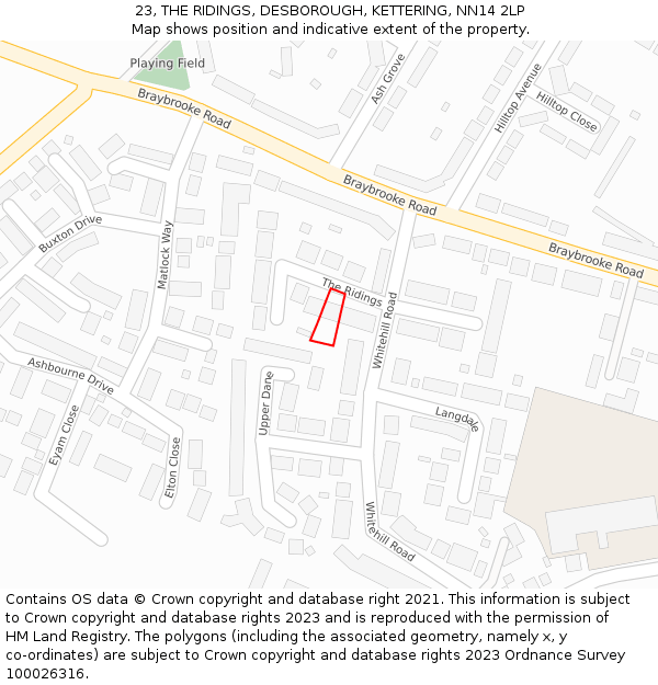 23, THE RIDINGS, DESBOROUGH, KETTERING, NN14 2LP: Location map and indicative extent of plot