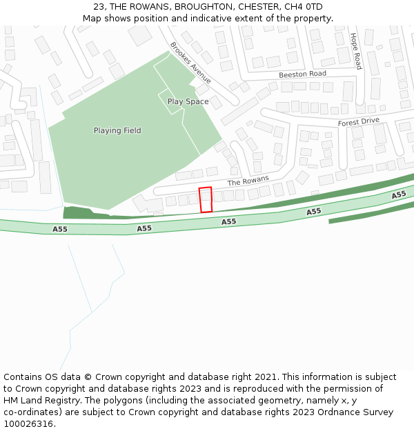 23, THE ROWANS, BROUGHTON, CHESTER, CH4 0TD: Location map and indicative extent of plot