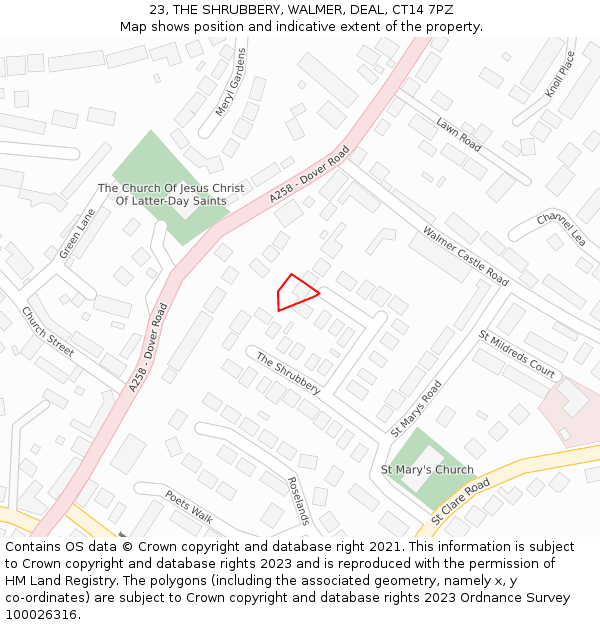 23, THE SHRUBBERY, WALMER, DEAL, CT14 7PZ: Location map and indicative extent of plot