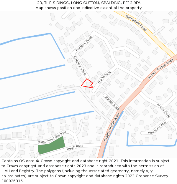 23, THE SIDINGS, LONG SUTTON, SPALDING, PE12 9FA: Location map and indicative extent of plot