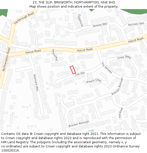 23, THE SLIP, BRIXWORTH, NORTHAMPTON, NN6 9HS: Location map and indicative extent of plot