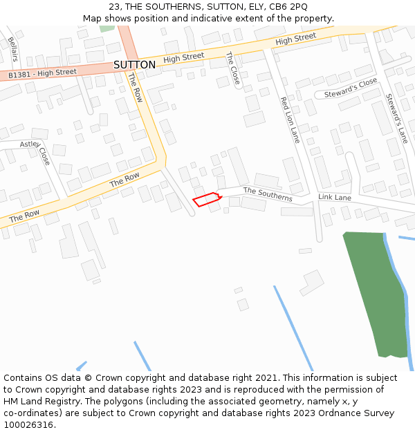 23, THE SOUTHERNS, SUTTON, ELY, CB6 2PQ: Location map and indicative extent of plot