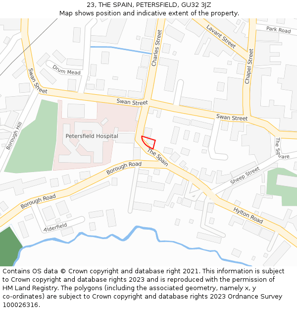 23, THE SPAIN, PETERSFIELD, GU32 3JZ: Location map and indicative extent of plot