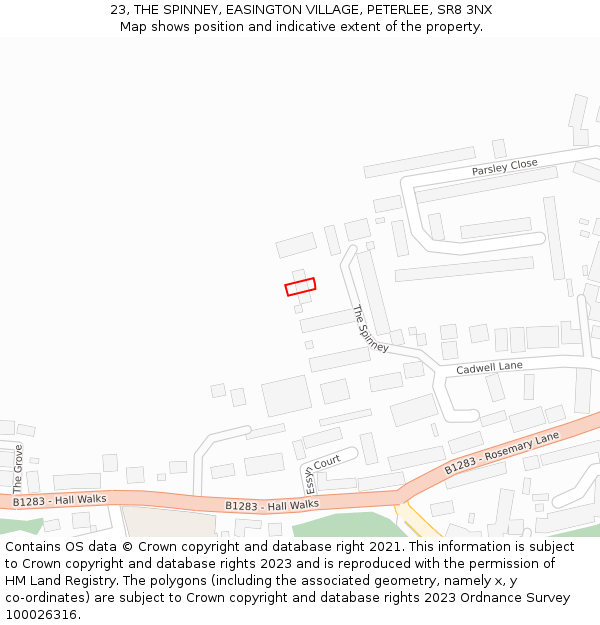 23, THE SPINNEY, EASINGTON VILLAGE, PETERLEE, SR8 3NX: Location map and indicative extent of plot