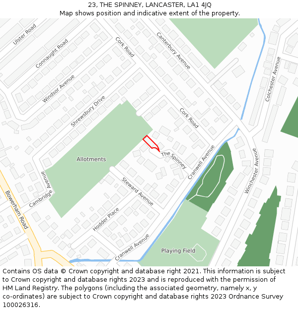 23, THE SPINNEY, LANCASTER, LA1 4JQ: Location map and indicative extent of plot