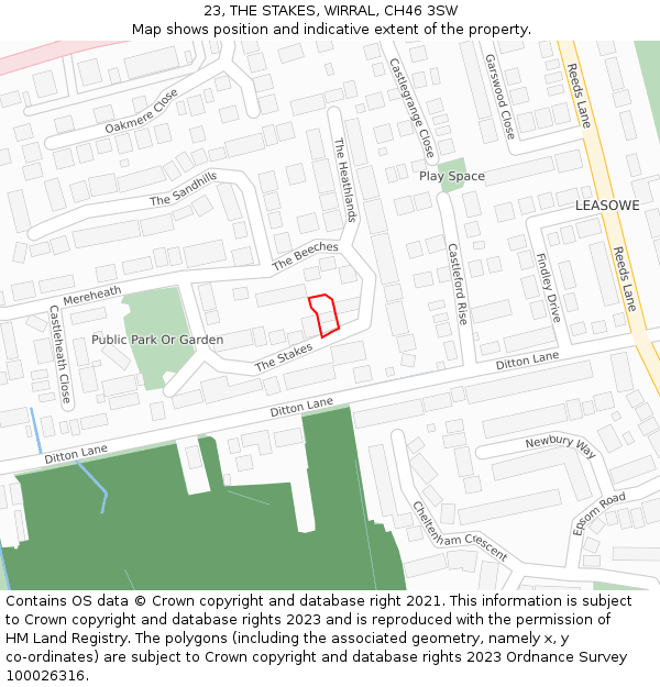 23, THE STAKES, WIRRAL, CH46 3SW: Location map and indicative extent of plot