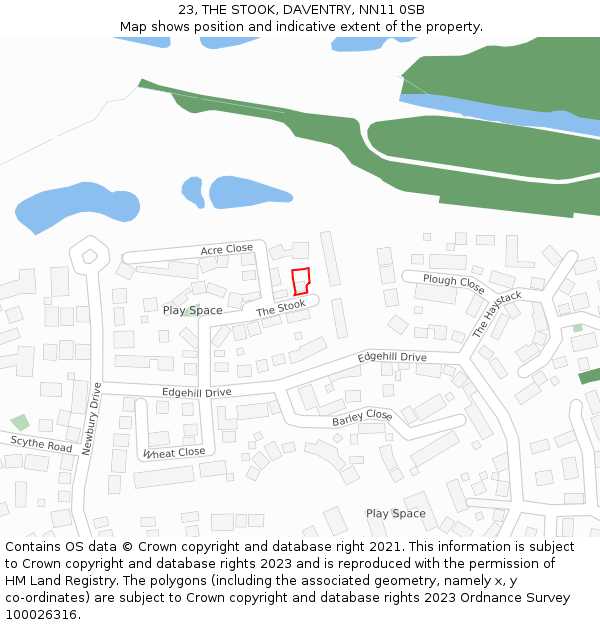 23, THE STOOK, DAVENTRY, NN11 0SB: Location map and indicative extent of plot
