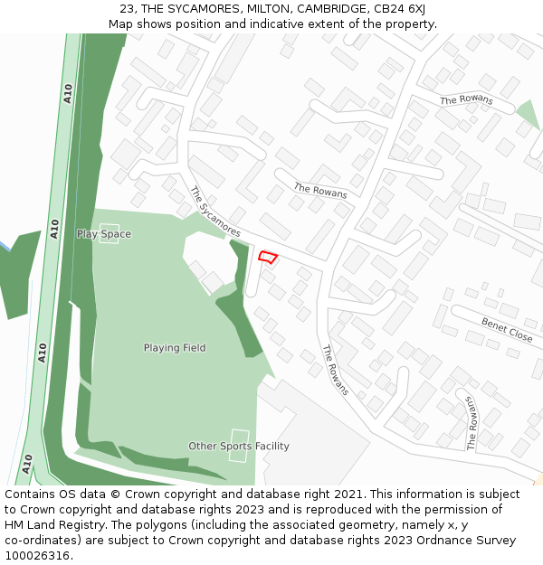 23, THE SYCAMORES, MILTON, CAMBRIDGE, CB24 6XJ: Location map and indicative extent of plot