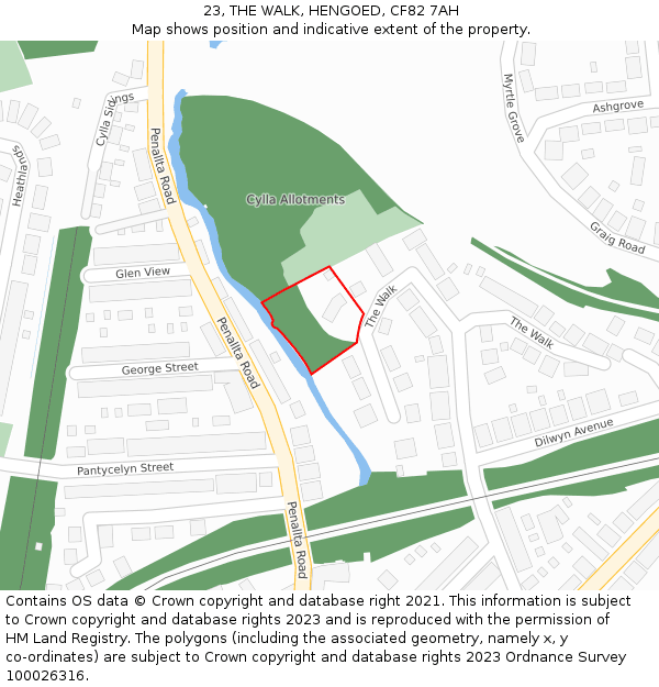 23, THE WALK, HENGOED, CF82 7AH: Location map and indicative extent of plot