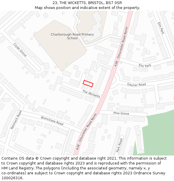 23, THE WICKETTS, BRISTOL, BS7 0SR: Location map and indicative extent of plot