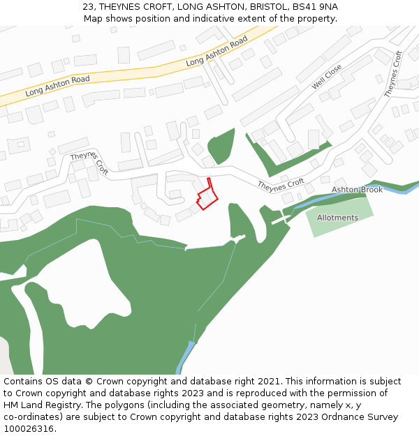 23, THEYNES CROFT, LONG ASHTON, BRISTOL, BS41 9NA: Location map and indicative extent of plot
