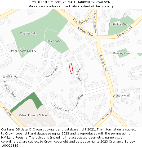 23, THISTLE CLOSE, KELSALL, TARPORLEY, CW6 0GN: Location map and indicative extent of plot