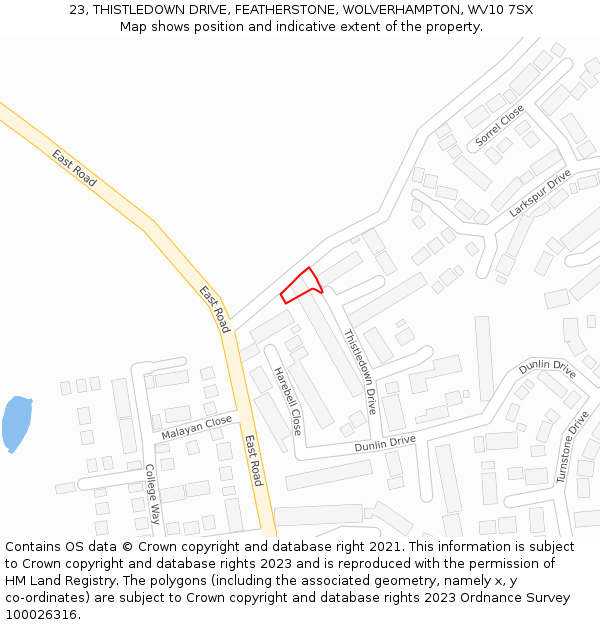 23, THISTLEDOWN DRIVE, FEATHERSTONE, WOLVERHAMPTON, WV10 7SX: Location map and indicative extent of plot