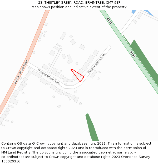 23, THISTLEY GREEN ROAD, BRAINTREE, CM7 9SF: Location map and indicative extent of plot