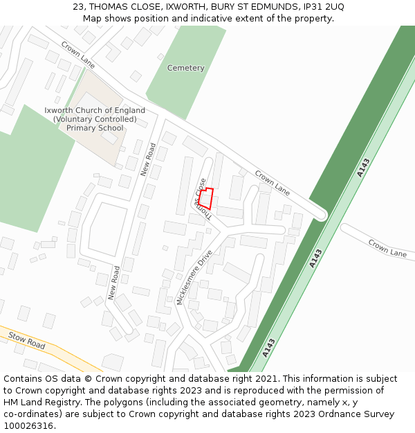 23, THOMAS CLOSE, IXWORTH, BURY ST EDMUNDS, IP31 2UQ: Location map and indicative extent of plot