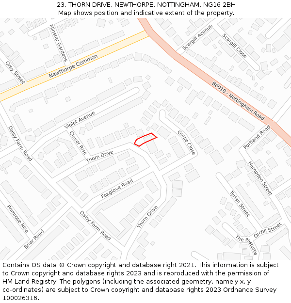 23, THORN DRIVE, NEWTHORPE, NOTTINGHAM, NG16 2BH: Location map and indicative extent of plot
