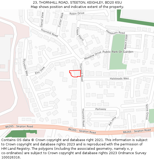 23, THORNHILL ROAD, STEETON, KEIGHLEY, BD20 6SU: Location map and indicative extent of plot