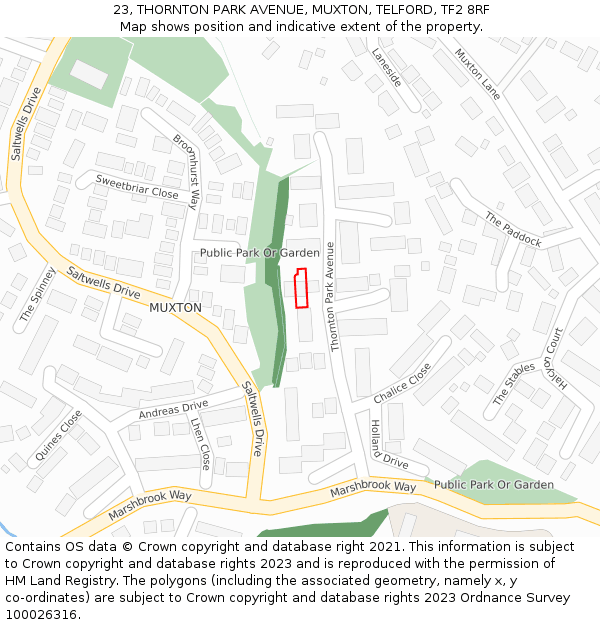 23, THORNTON PARK AVENUE, MUXTON, TELFORD, TF2 8RF: Location map and indicative extent of plot