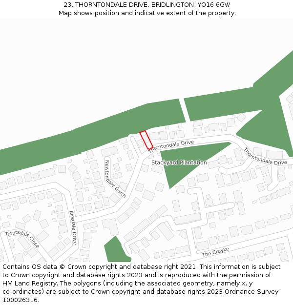 23, THORNTONDALE DRIVE, BRIDLINGTON, YO16 6GW: Location map and indicative extent of plot